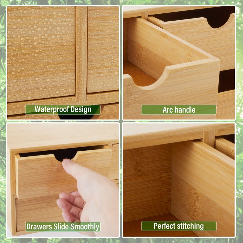 Charmewooden Bamboo Desk Organizer with 3 Drawers Makeup Storage Drawer 3 Drawers Tabletop Storage Organization Box Home Office Workspace Bathroom Toiletries Supplies No Assembly Required - Image 5